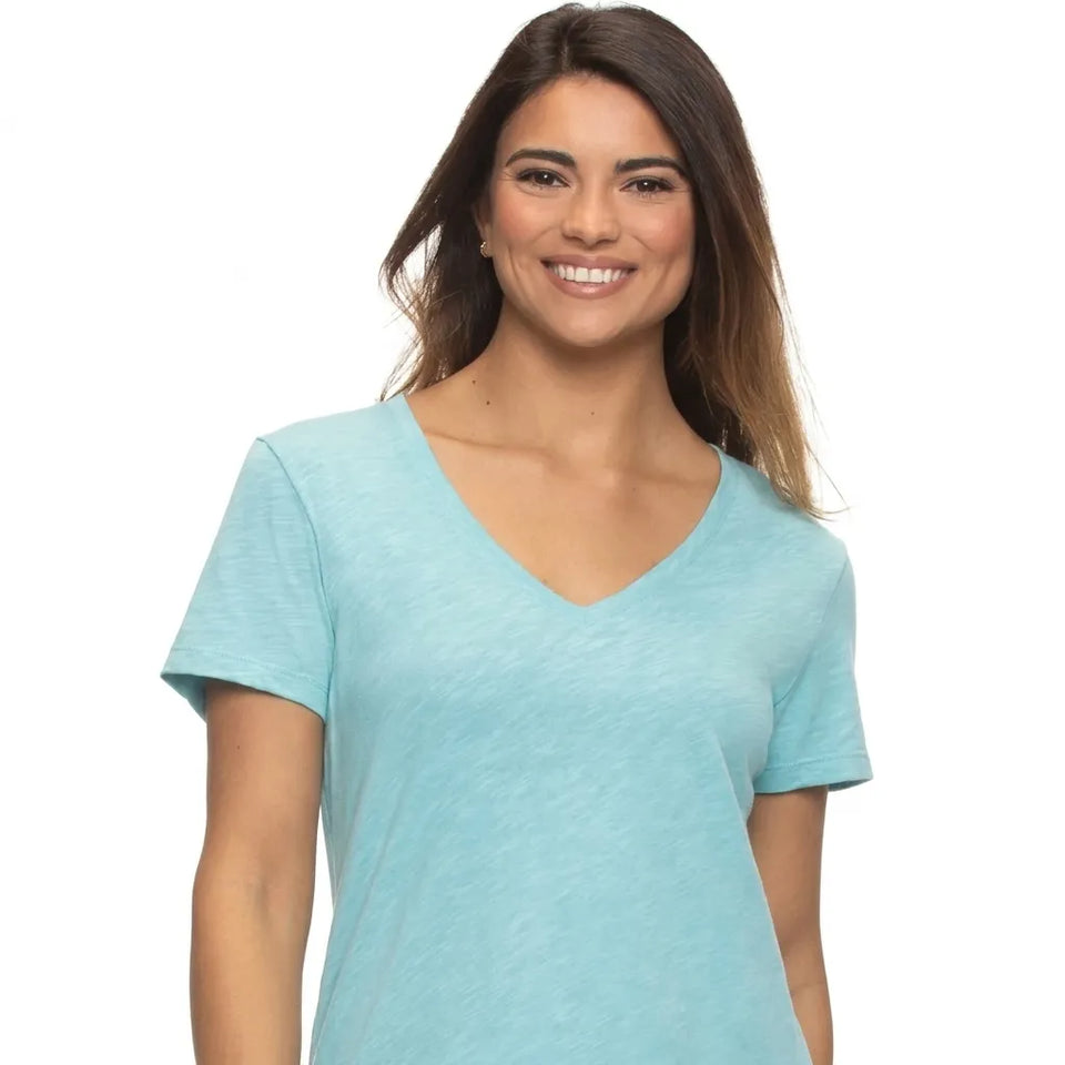 Felina Women's Baby Blue Slub Jersey V-Neck Short Sleeve T-Shirt