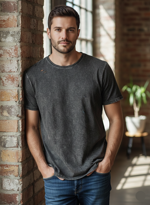 Only & Sons Men's Washed Black Crew Neck Relaxed Fit T-Shirt |Only & Sons In Lebanon