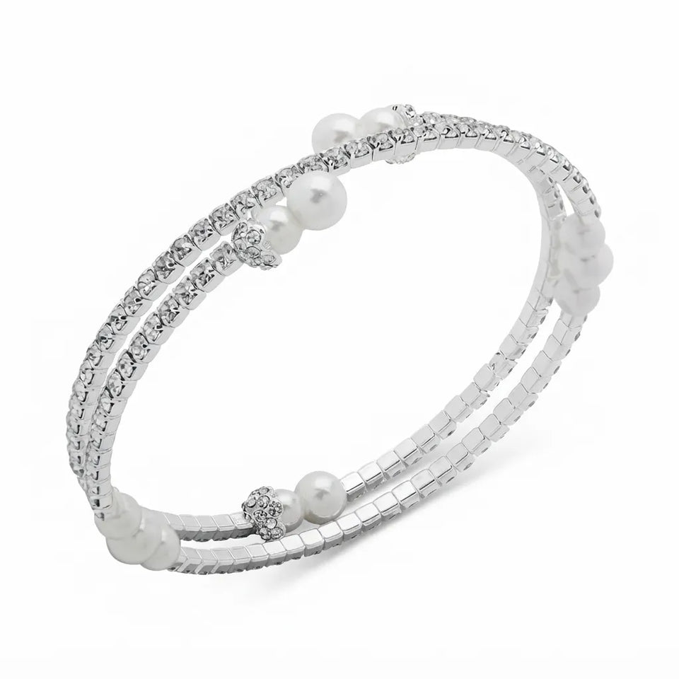 Anne Klein Women's Silver-Tone Imitation Pearl & Crystal Coil Bracelet
