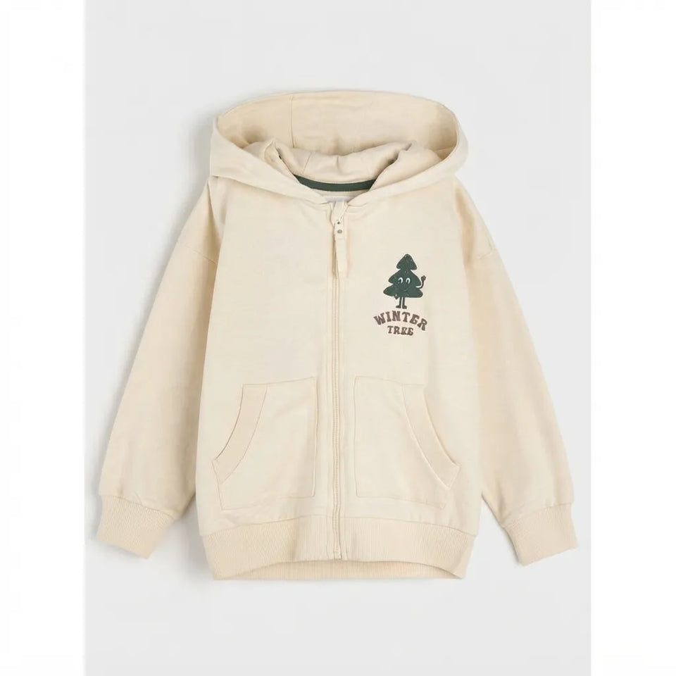 Sinsay Boy's Light Beige Zip Up Hooded Jacket
