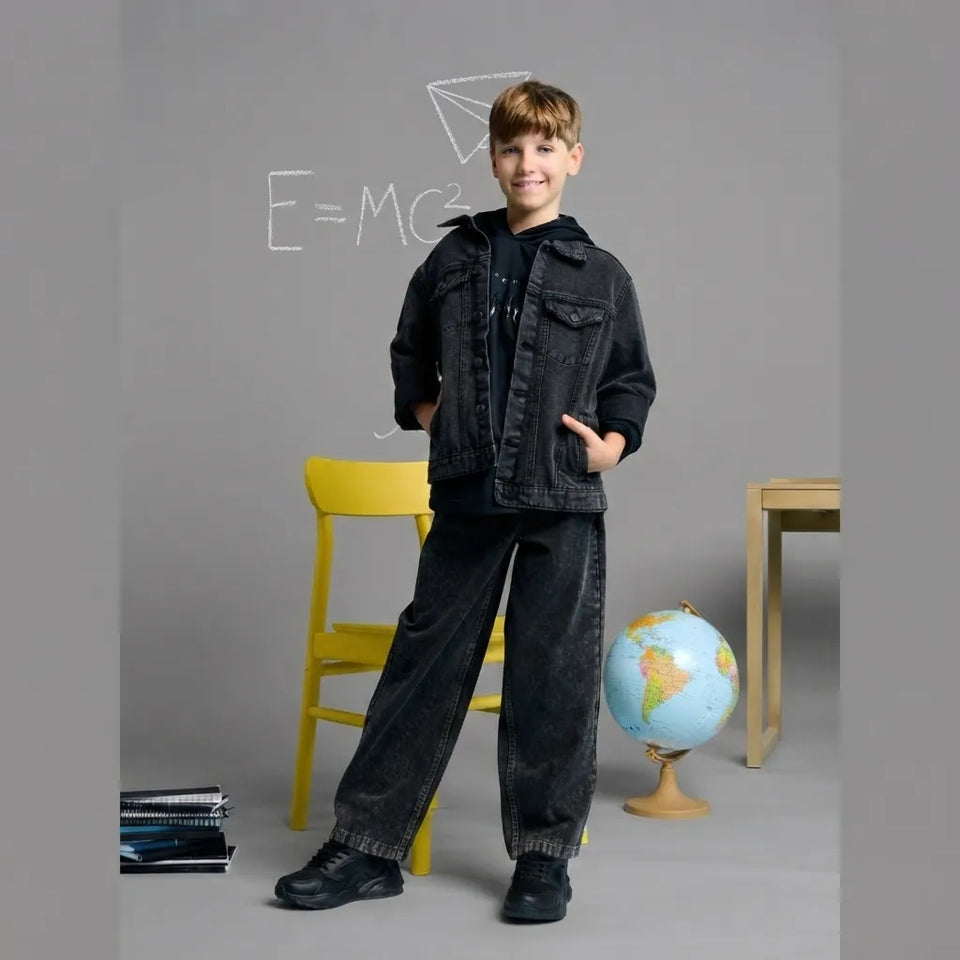 Sinsay Boy's Washed Black Straight Legs Denim Jeans