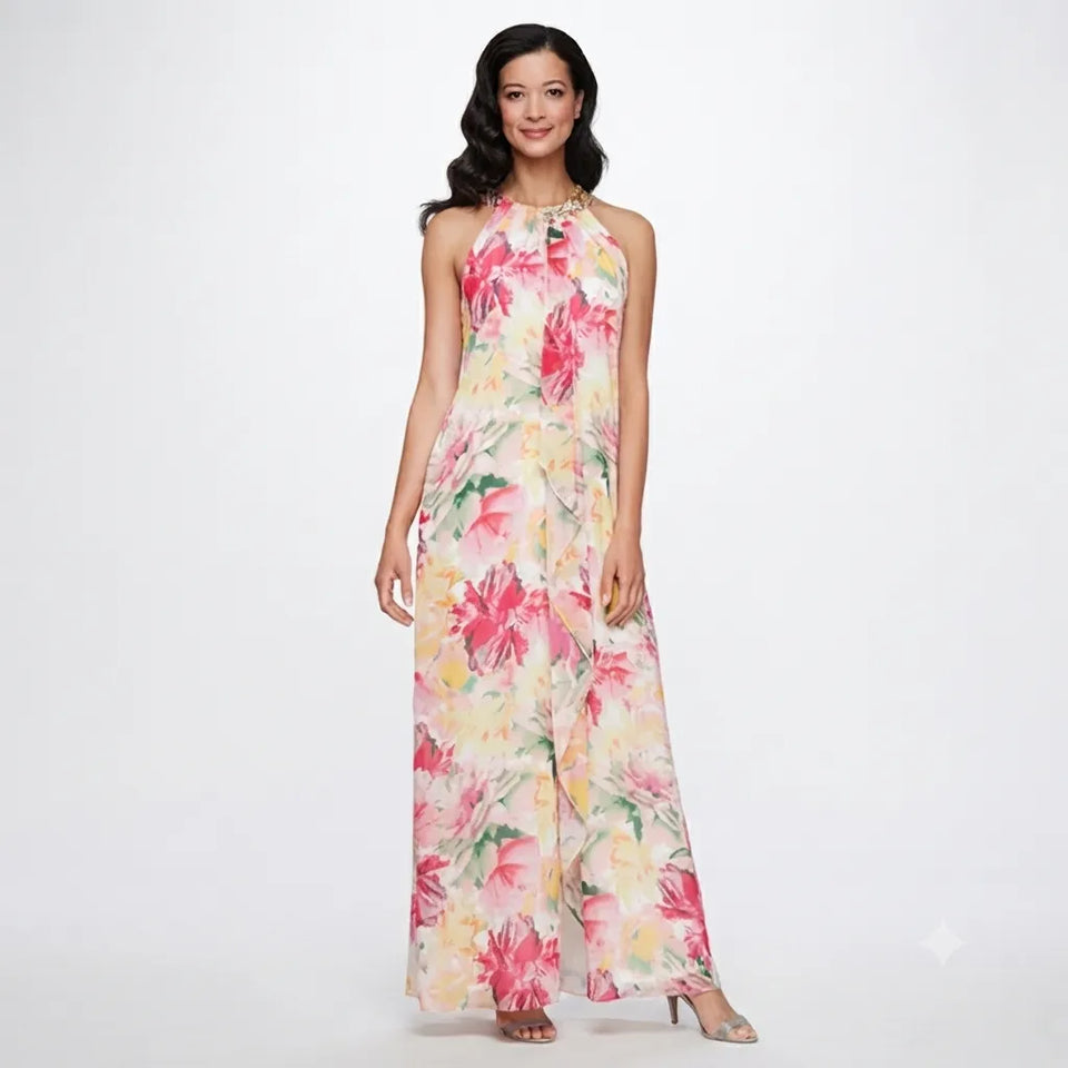 SLNY Women's Multicolor A Line Formal Printed Beaded Dress