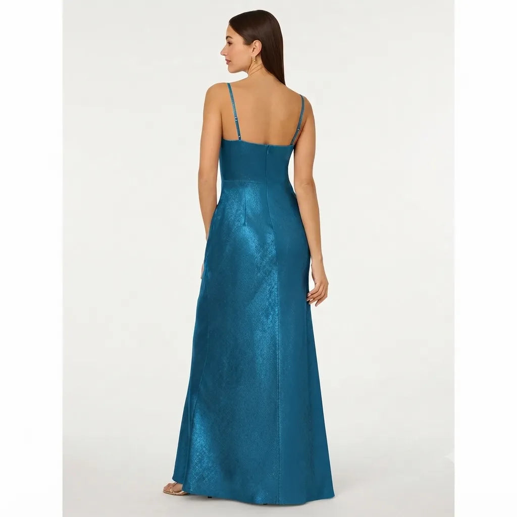 Adrianna Papell Women's Glitter Blue V-Neck Twist Sleeveless Gown Dress