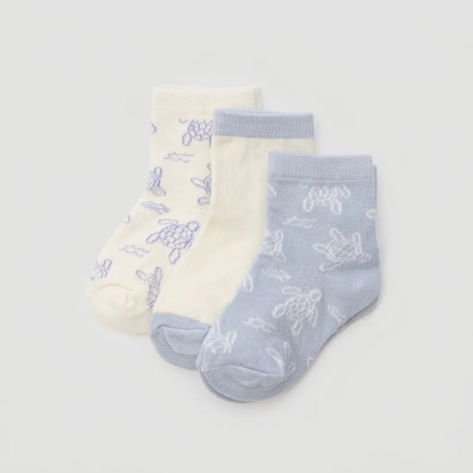 Sinsay Baby Boy's White & Blue 3-Pack Turtle Print Socks