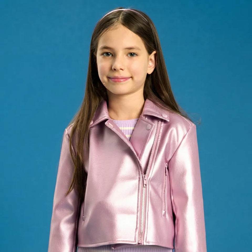 Sinsay Girl's Glossy Light Pink Cropped Jacket