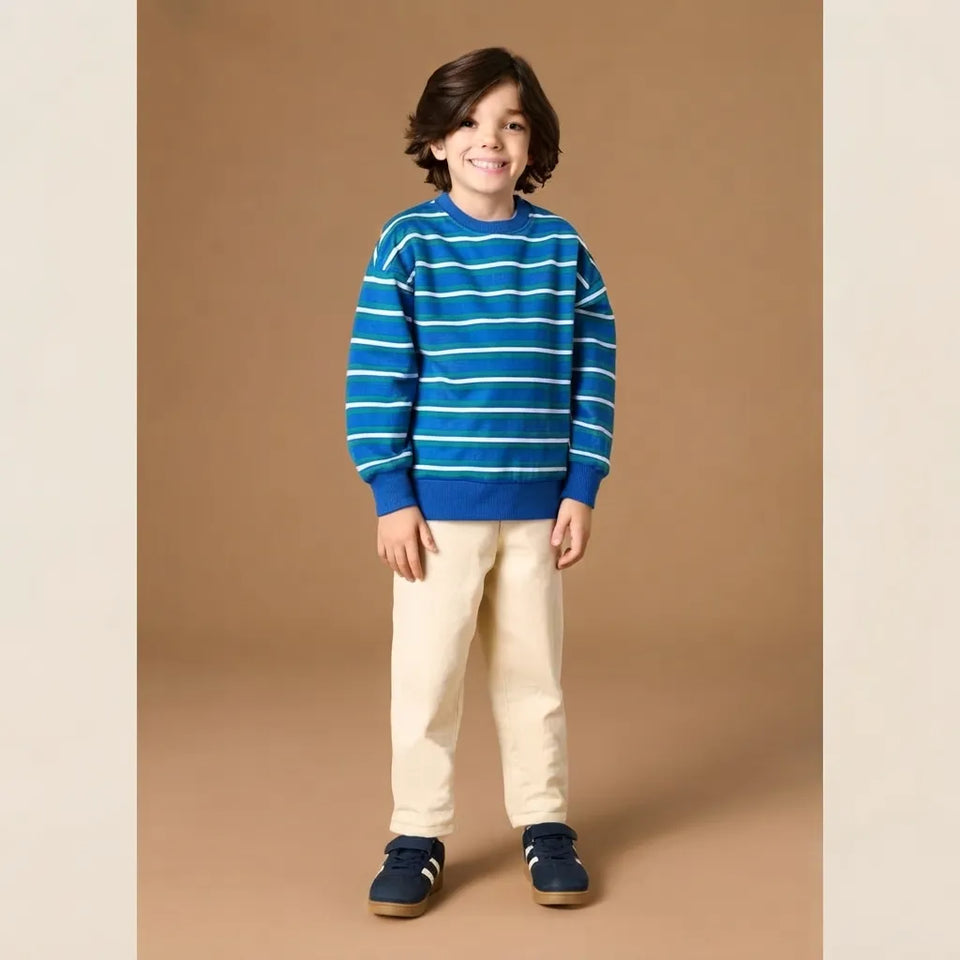 Sinsay Boy's Blue Striped Crewneck Sweatshirt
