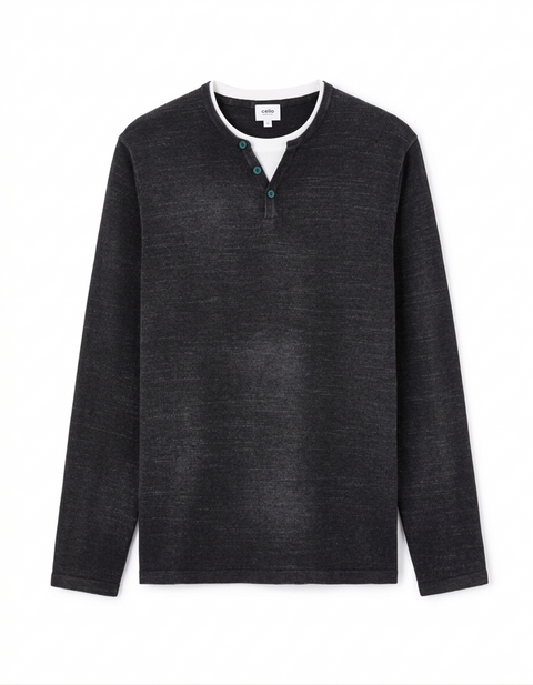 Celio Men's Washed Black Tunisian Neck Sweater|Celio In Lebanon