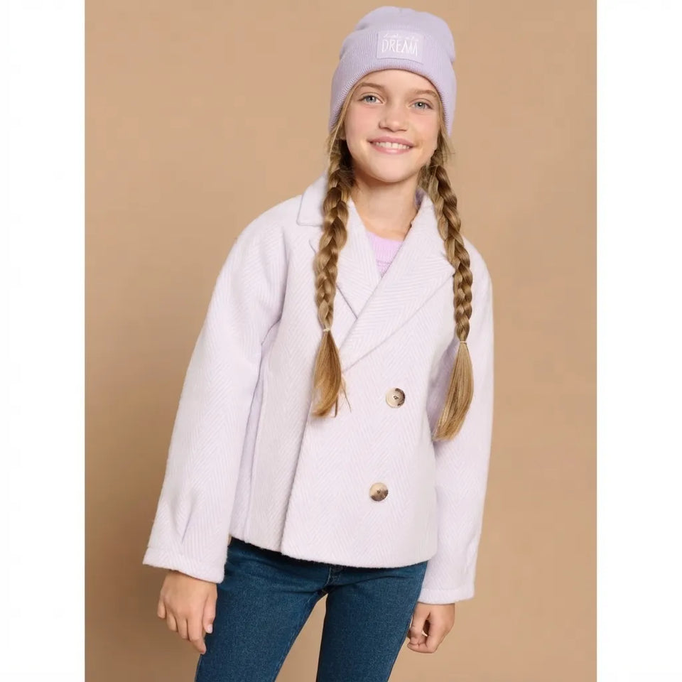 Sinsay Girl's Lavender Herringbone Double-Breasted Peacoat