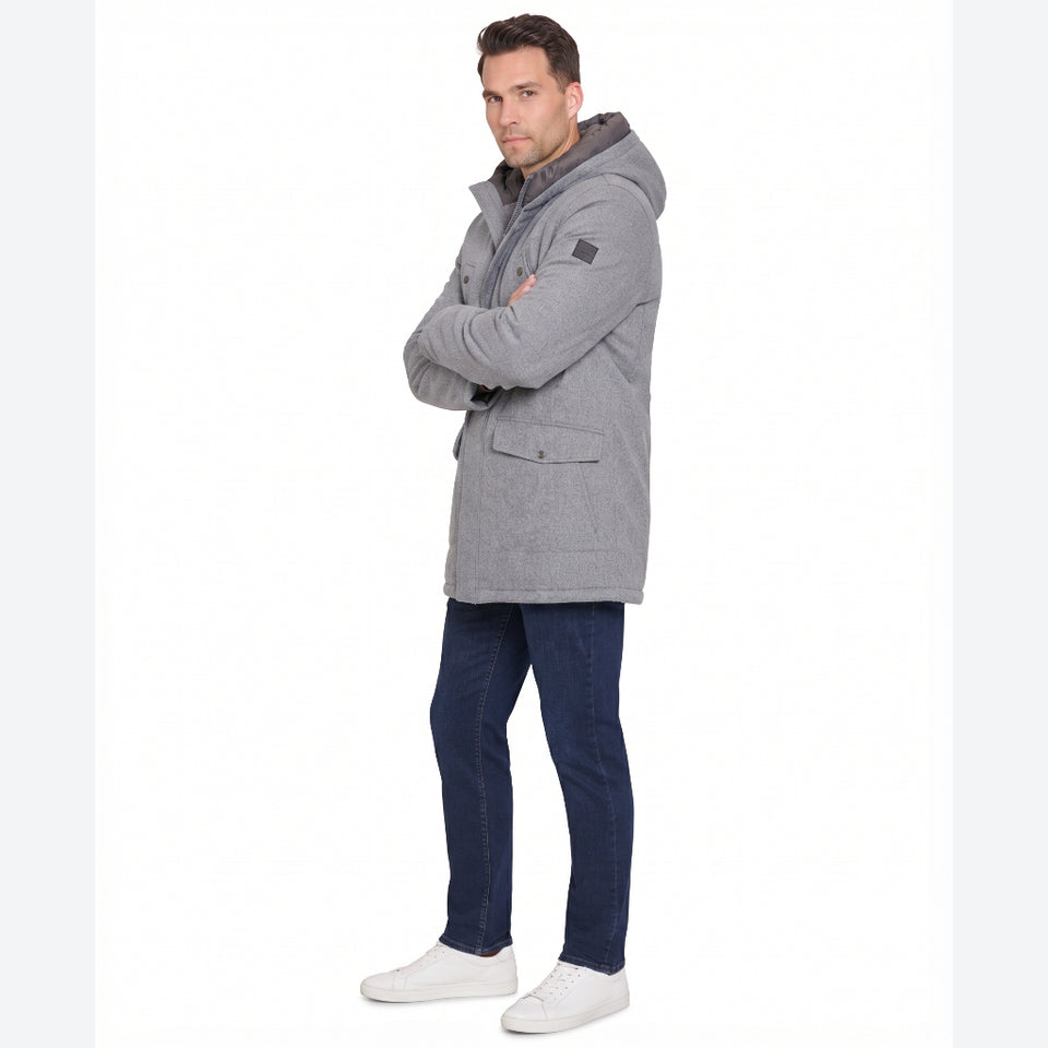 Sean John Men's Grey Three-Quarter Hooded Jacket