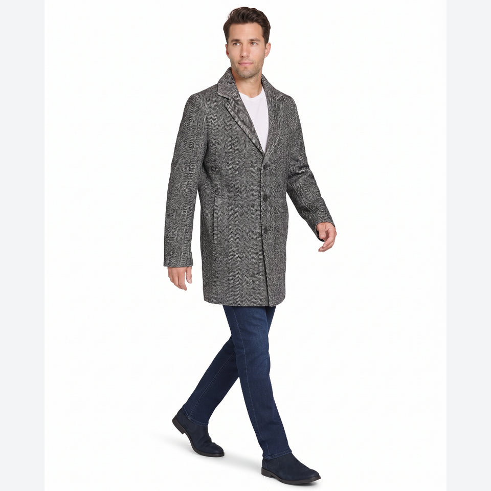 Sean John Men's Black/White Single Breasted Herringbone Coat