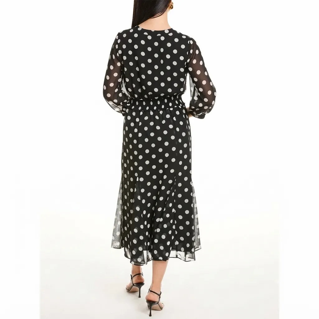 Anne Klein Women's Black Polka-Dot Tie-Strap Midi Dress