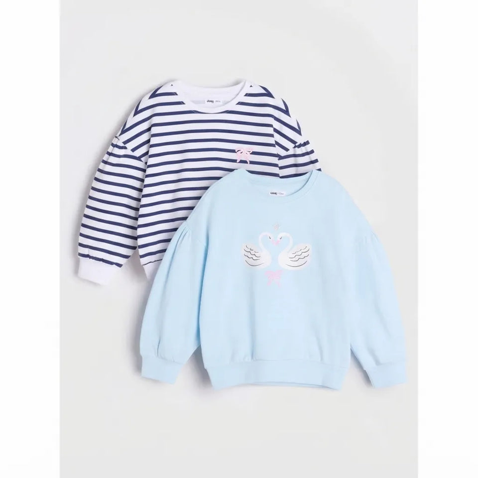 Sinsay Girl's Light Blue & Navy Striped Puff Sleeve 2 Pack Sweatshirt