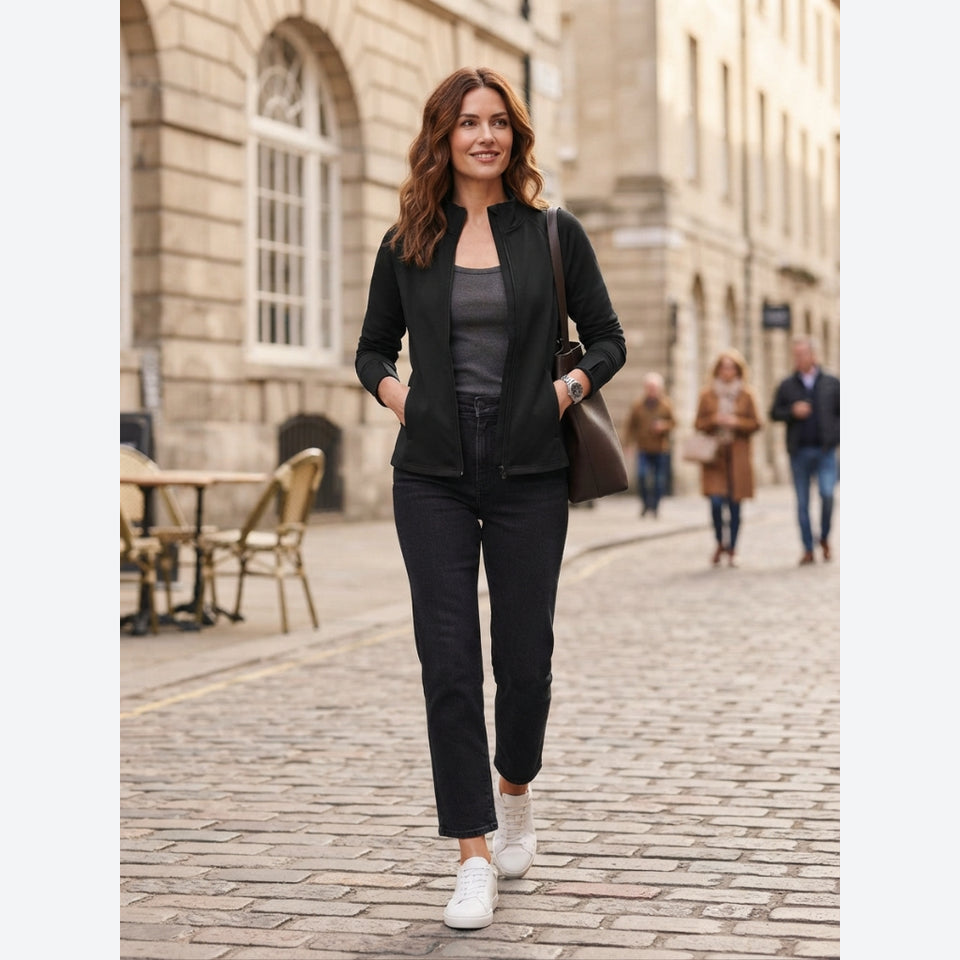 Jocky Women's Black Tulip Hem Yoga Zippered Pockets Jacket