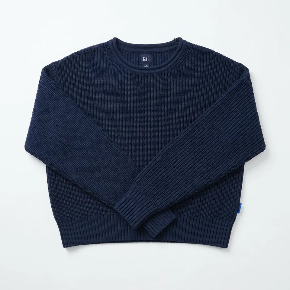 Gap Women's Royal Blue Crewneck Roll Neck Cotton Soft Sweater