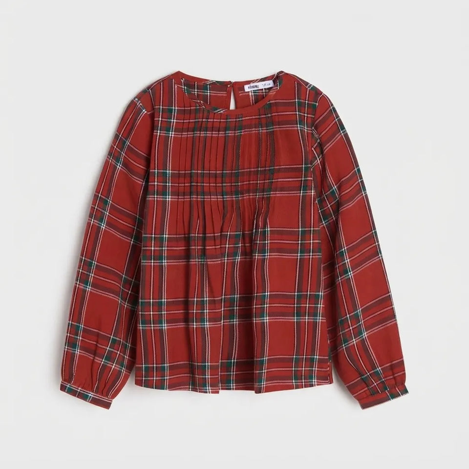 Sinsay Girl's Red Plaid Pintuck Blouse