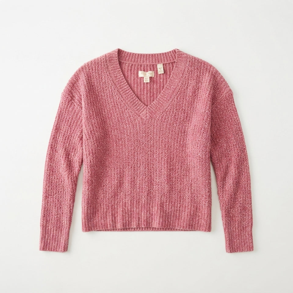 State Of Day Women's Dusty Rose Casual V-Neck Knit Sweater
