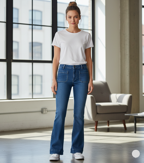 Wrangler Women's Navy High Waist Flare Jeans |Wrangler In Lebanon