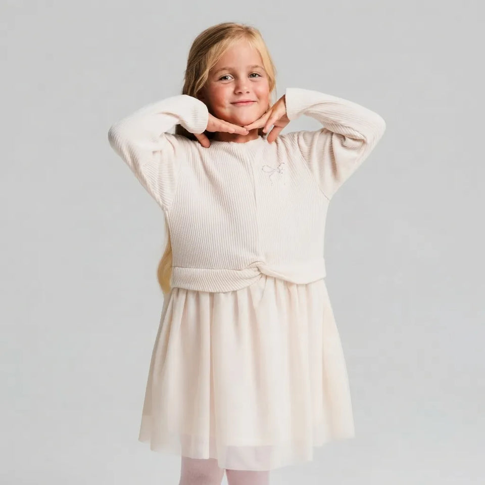 Sinsay Girl's Cream Twist Waist Tulle Dress