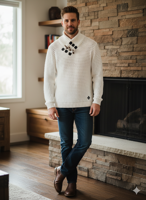 Rebel Men's Off White Knitted Mock Neck Sweater |Rebel In Lebanon