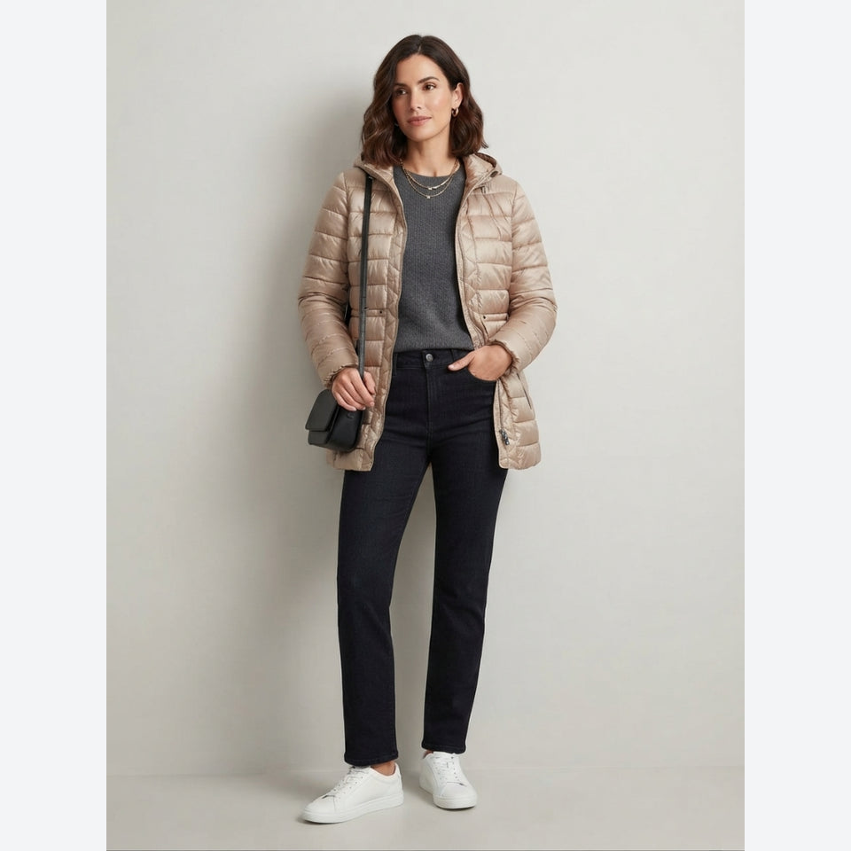 Kenneth Cole Reaction Women's TaupeHooded Quilted Puffer Jacket
