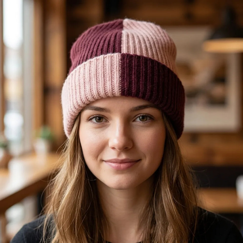 Marcus Adler Women's Pink & Burgundy Knit Beanie