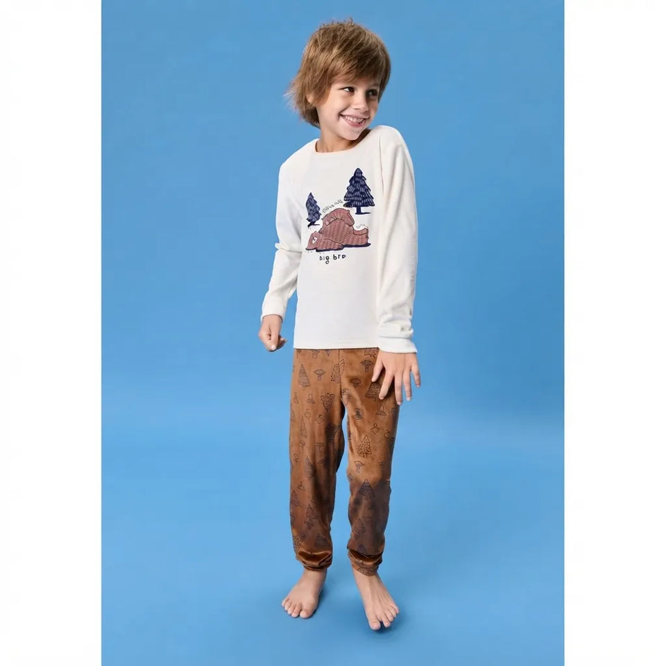 Sinsay Boy's Cream Graphic Print Two Piece Pajama Set