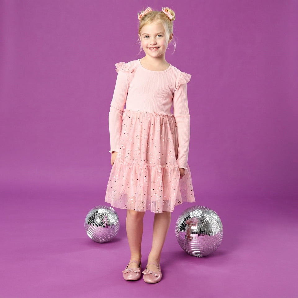 Sinsay Girl's Light Pink Jersey Layered Tulle Dress