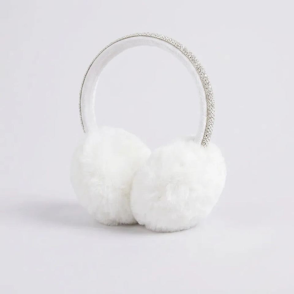 I.N.C International Concepts Women's White Crystal Band Faux Fur Earmuff
