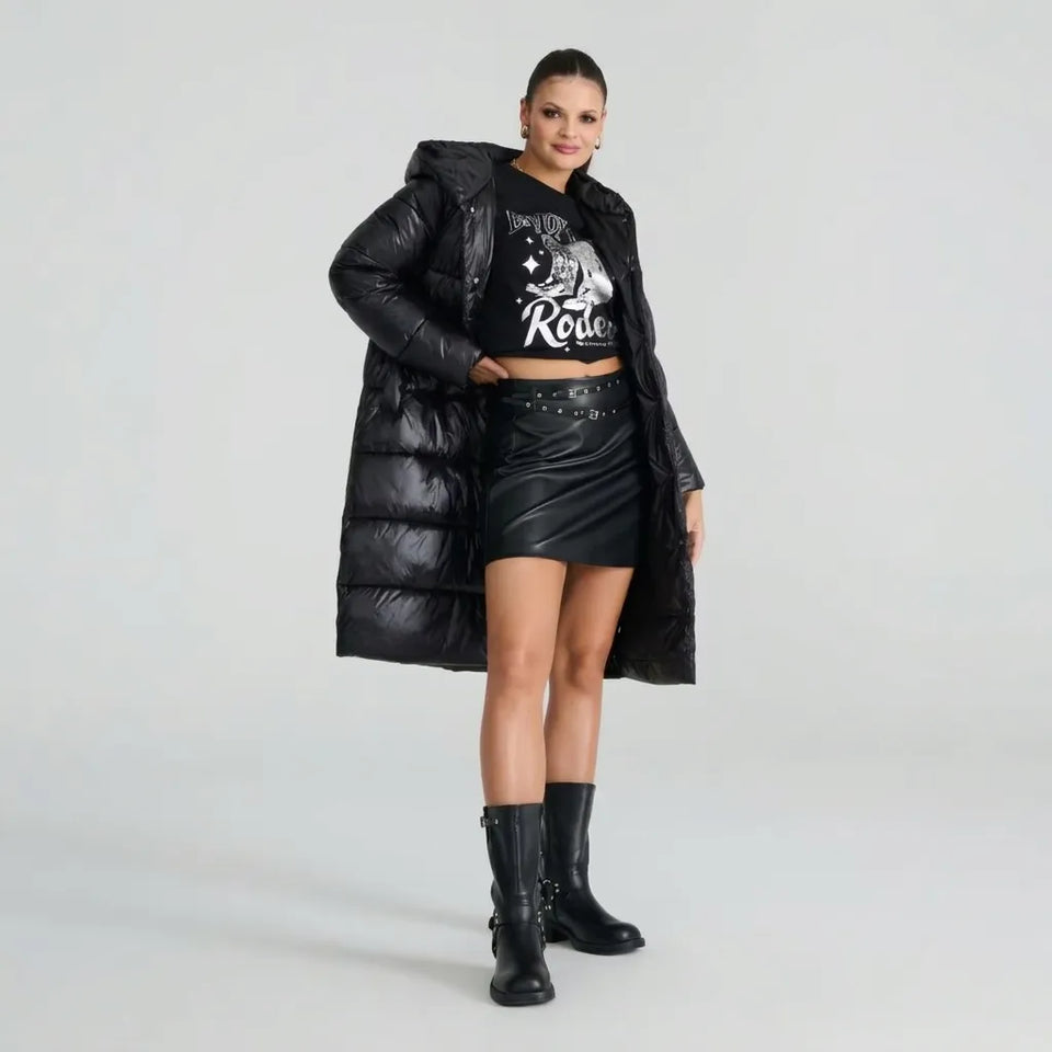 Sinsay Women's Black Long Quilted Puffer Jacket
