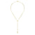 A delicate gold Y-necklace featuring a beaded chain and a long drop chain ending in a small cross pendant, shown on a plain white background.