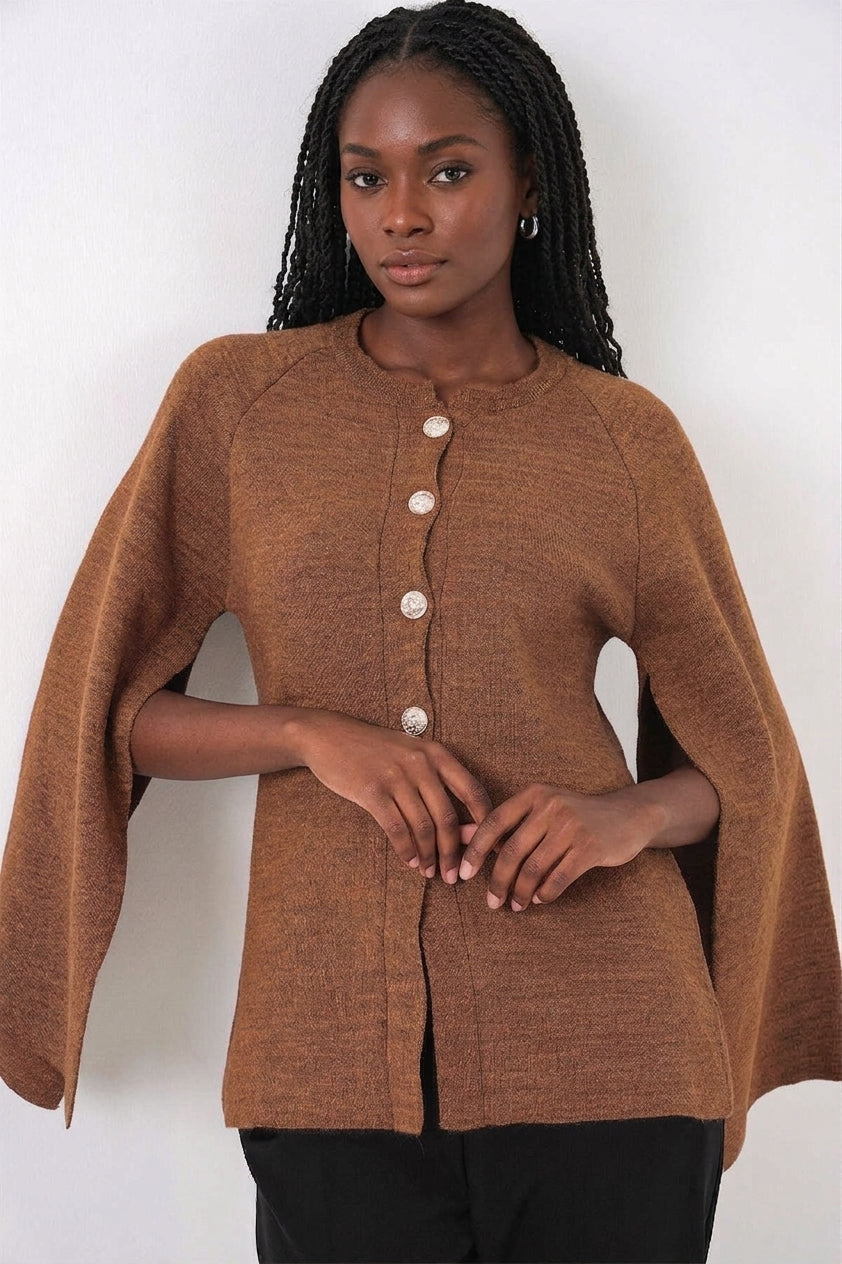 Big Dart Women's Brown Knitted Poncho Cardigan | Big Dart In Lebanon