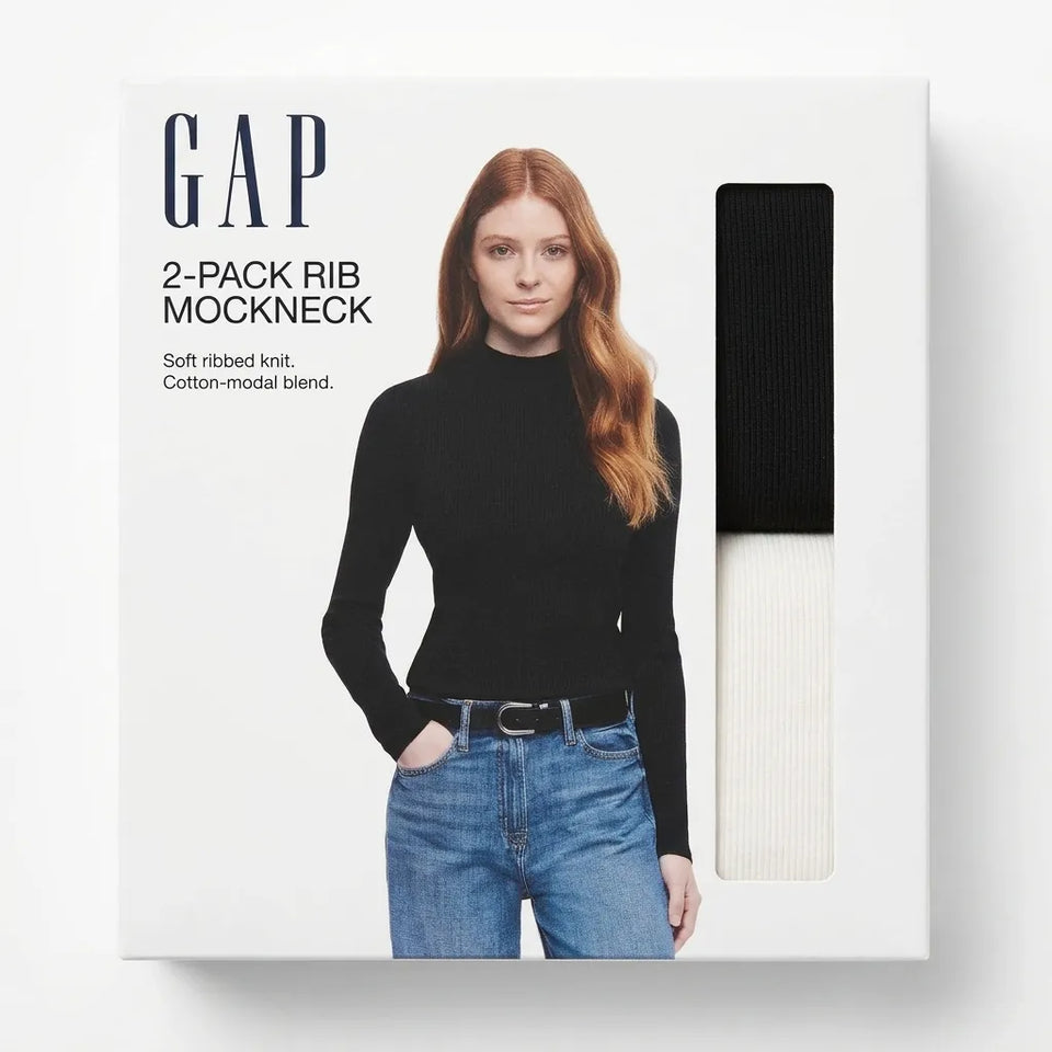 Gap Women's Black & White 2-Pack Rib Mockneck Cotton-Modal Blend Blouse