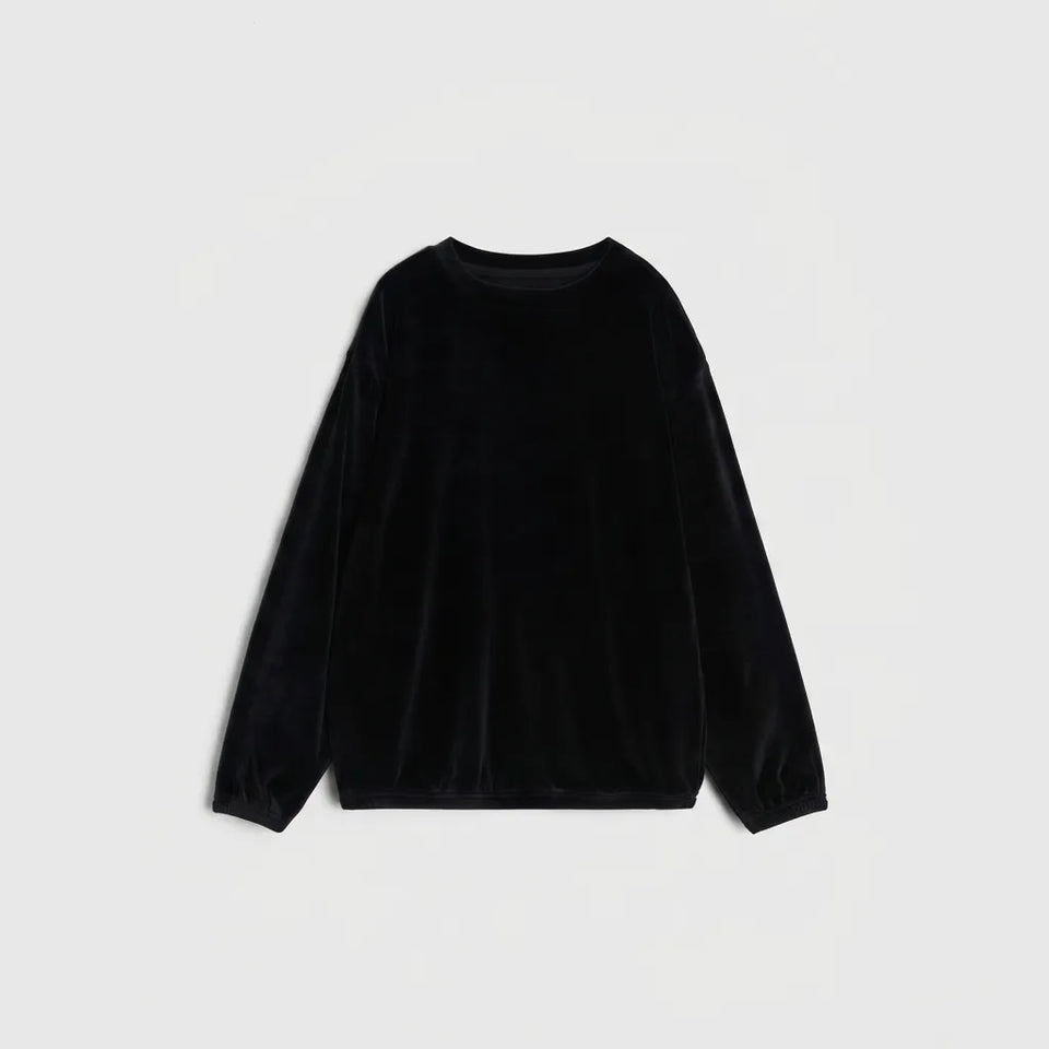 Sinsay Girl's Black Velvet Crew Neck Sweatshirt