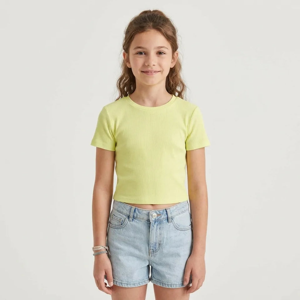 Sinsay Girl's Yellow Basic Crew Neck T-Shirt