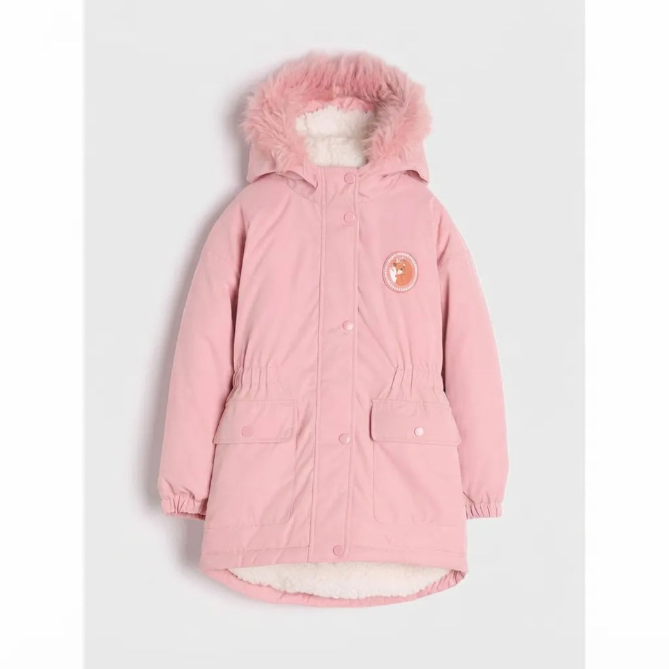 Sinsay Baby Girl's Pink Faux Fur Lined Hooded Parka Jacket