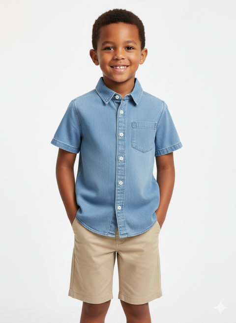 Cat & Jack Boys' Light Blue Short Sleeve Denim Shirt | Cat & Jack in Lebanon