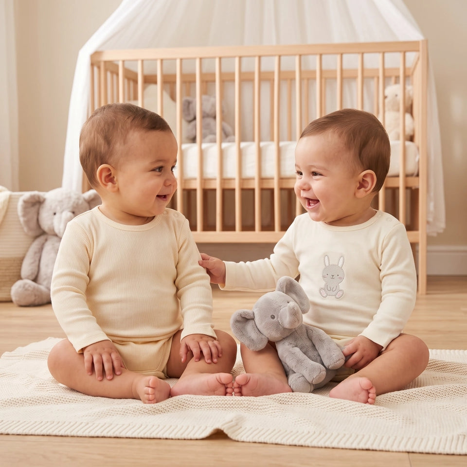 Sinsay Baby Boy's Cream/Butter Bunny Graphic Long-Sleeve 2-Pack Bodysuit