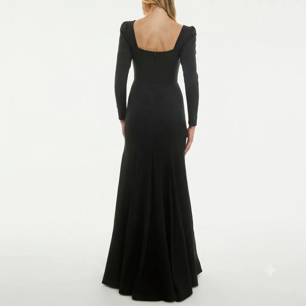 Taylor Women's Black Rhinestone-Trim Long-Sleeve Gown Dress