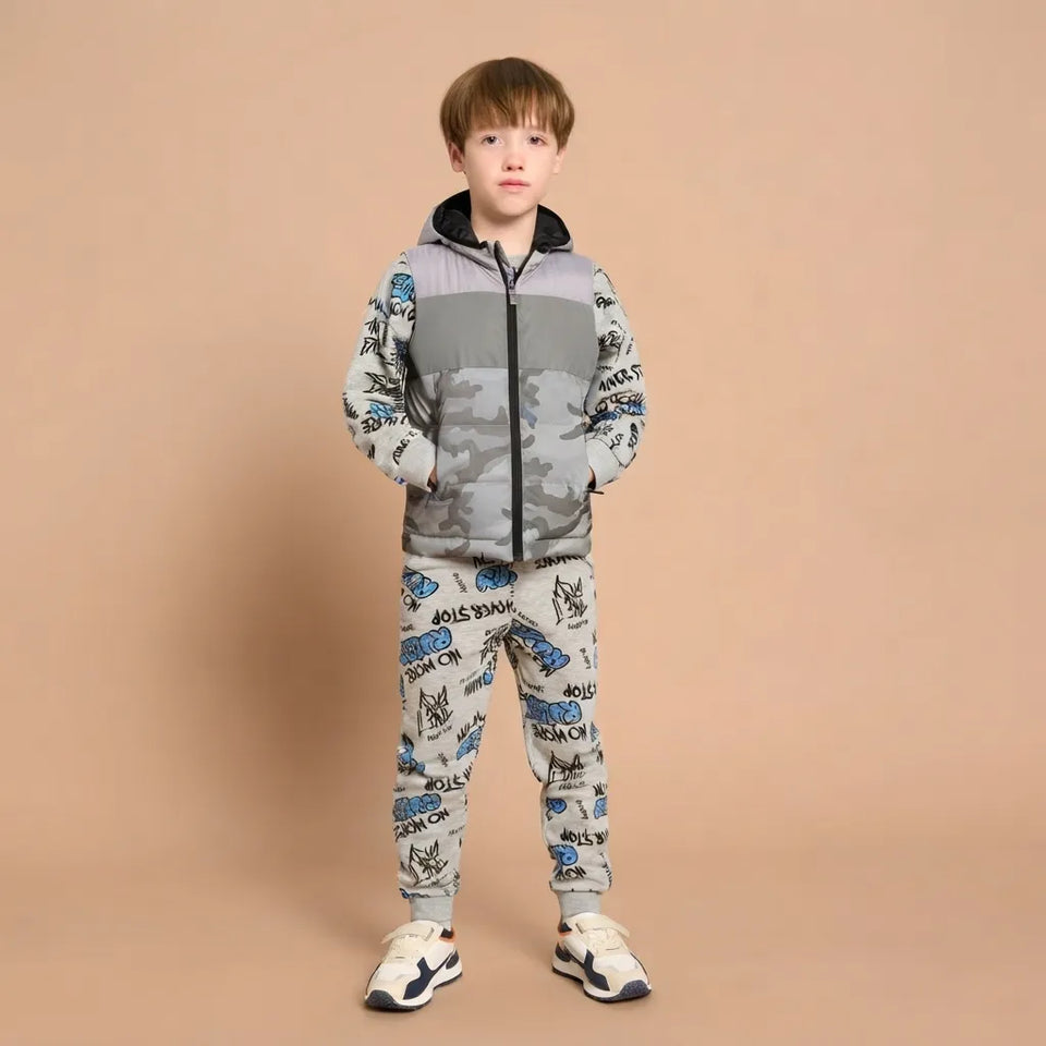Sinsay Boy's Gray Camouflage Hooded Puffer Vest