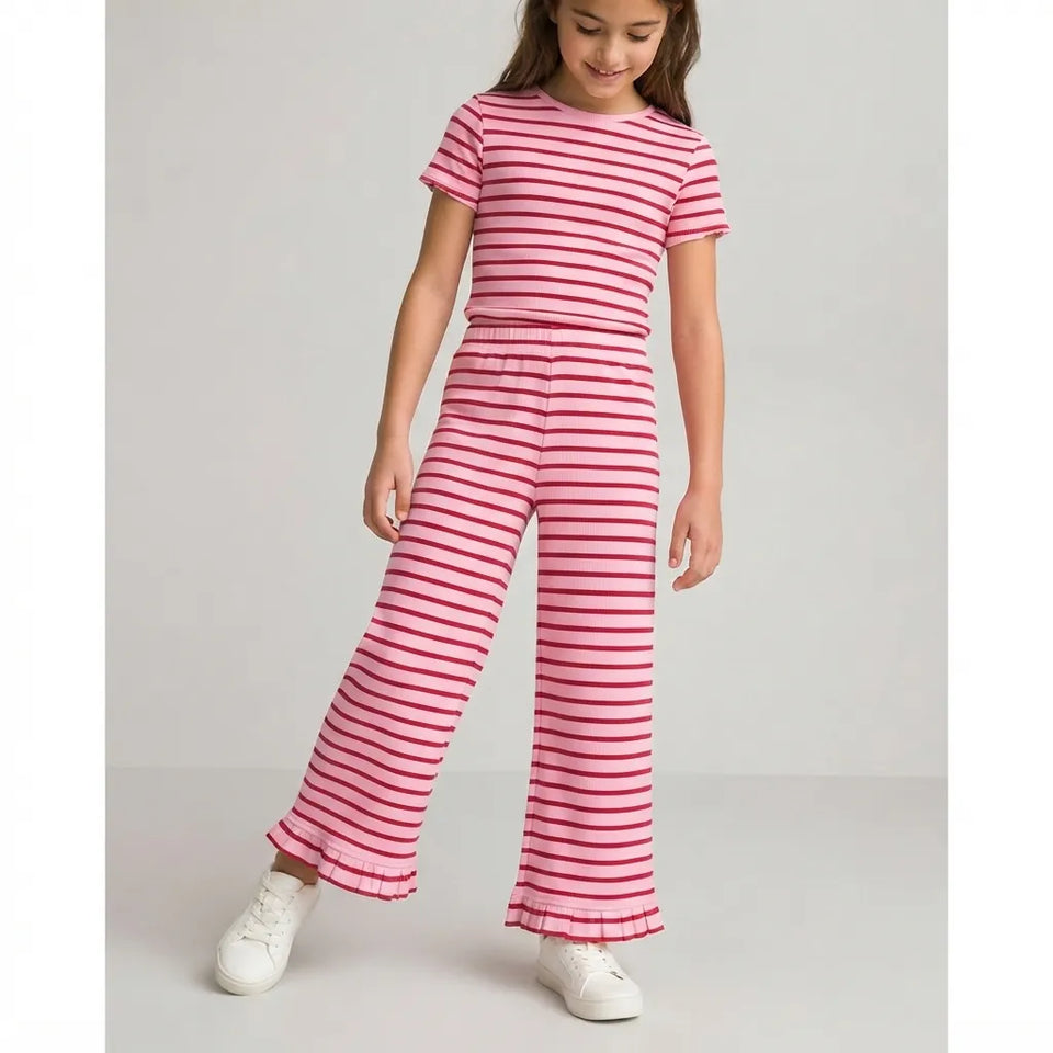 Sinsay Girl's Pink & Red Striped Ribbed Wide-Leg Pant