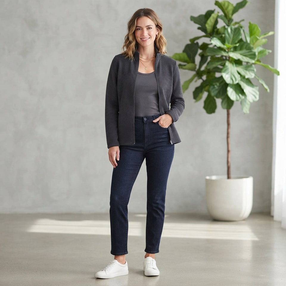 Pebble Beach Women's Grey Full-Zip Ribbed Jacket