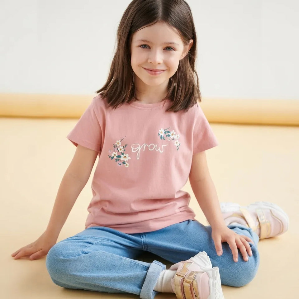 Sinsay Girl's Peach Chest Printed T-Shirt