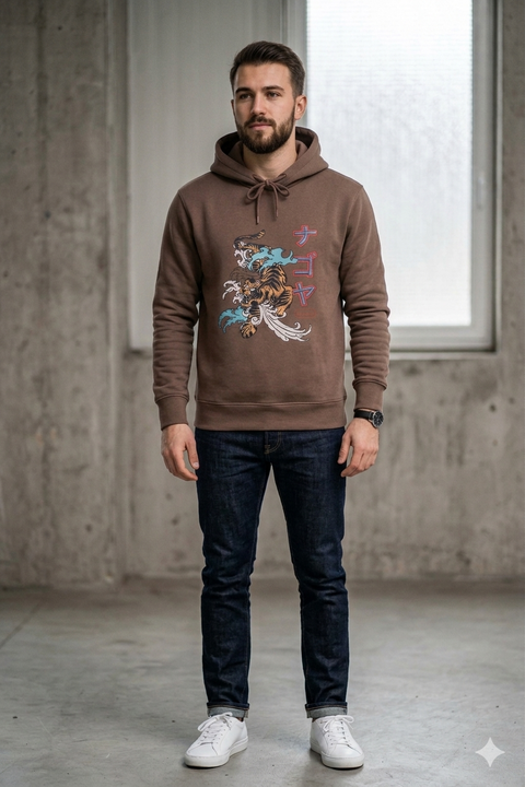 Celio Men's Beige Printed Long Sleeve Hoodie|Celio In Lebanon