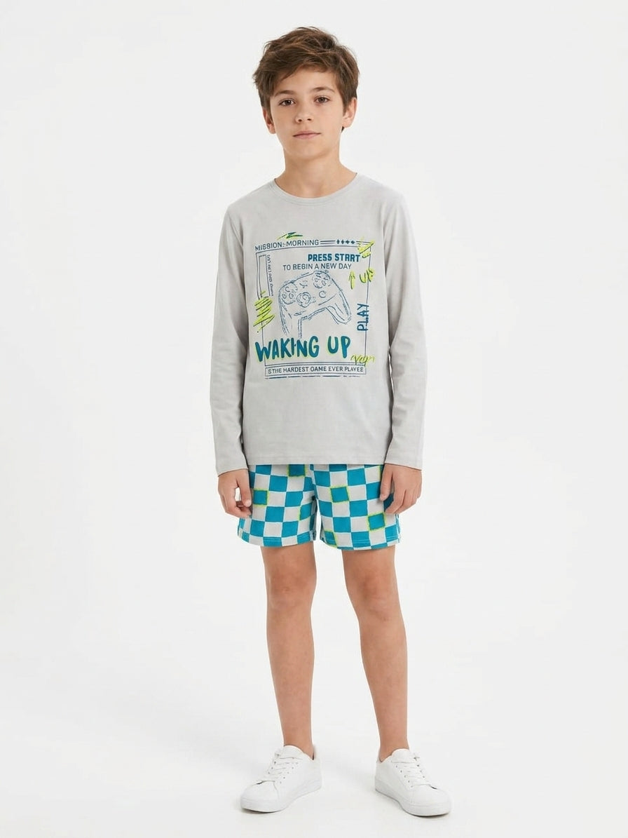 Sinsay Boy's Multi-Blue Gaming Print Short & Long Sleeve Blouse Pajama Set 2pcs | Sinsay In Lebanon