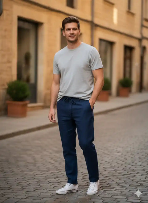 Manguum Men's Navy Linen Pant |Maguum In Lebanon