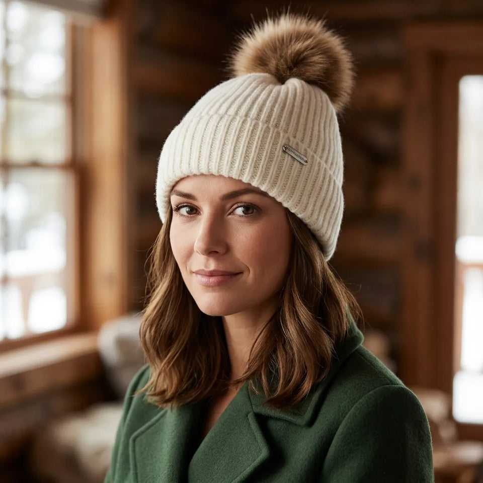 Steve Madden Women's Off White Knit Cuffed Beanie