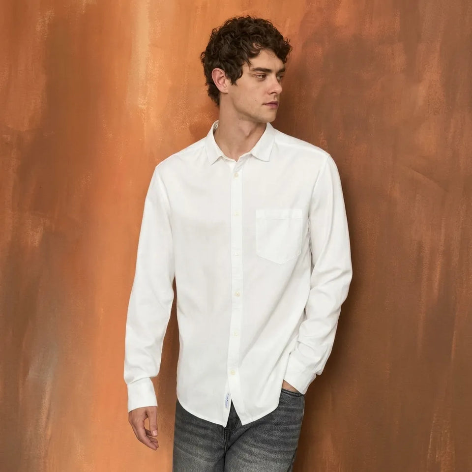 Sinsay Men's White Plain Chest Pocket Shirt