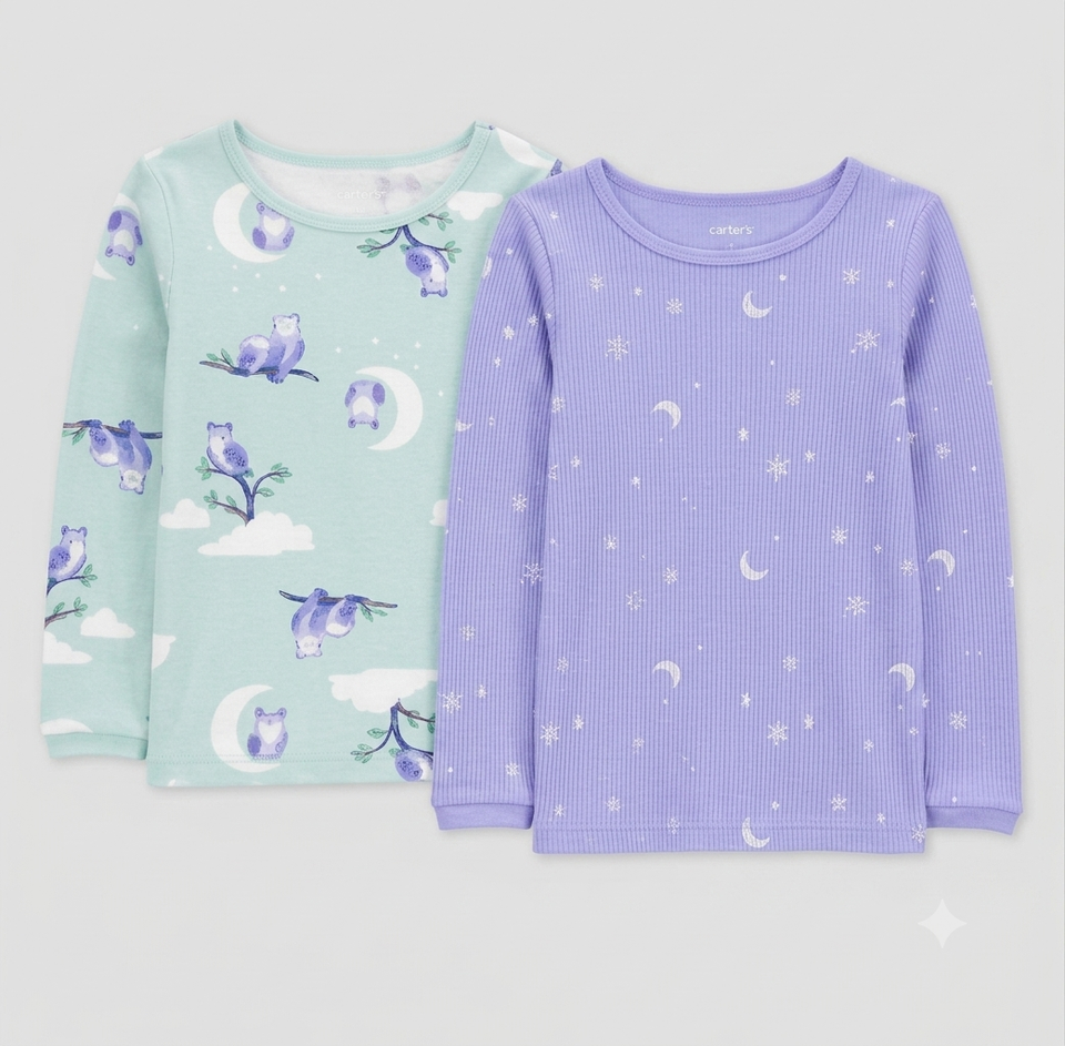 Carter's Baby Girl's Mint Green/Purple 2pc Long Sleeve Owl and Stars Printed Pajama Tops |Carter's in Lebanon