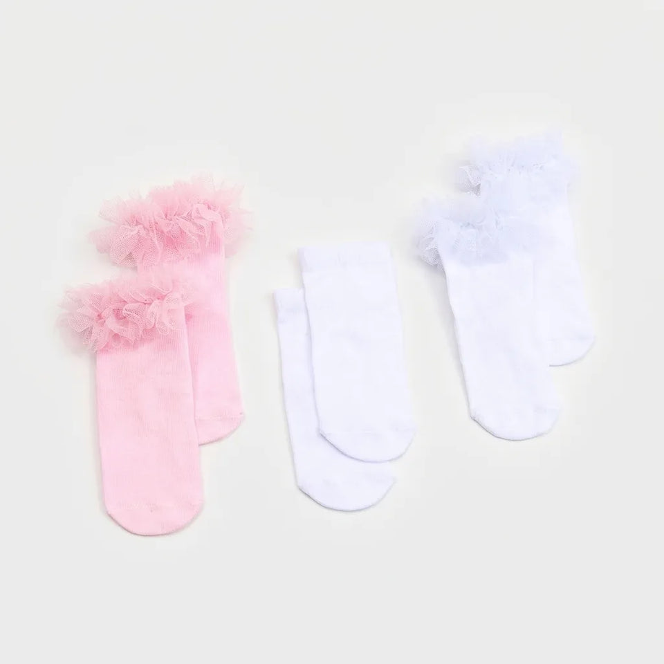 Sinsay Baby Girl's Pink & White 3-Pack Ruffled Trim Ankle Socks