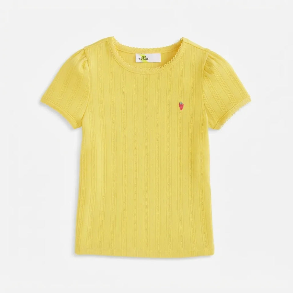 Epic Threads Girl's Yellow Ribbed Strawberry Graphic Short-Sleeve T-Shirt